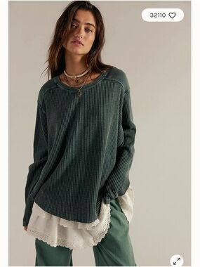 NWT Free People FP One Blake Thermal Top Size Small Evergreen Waffle Weave